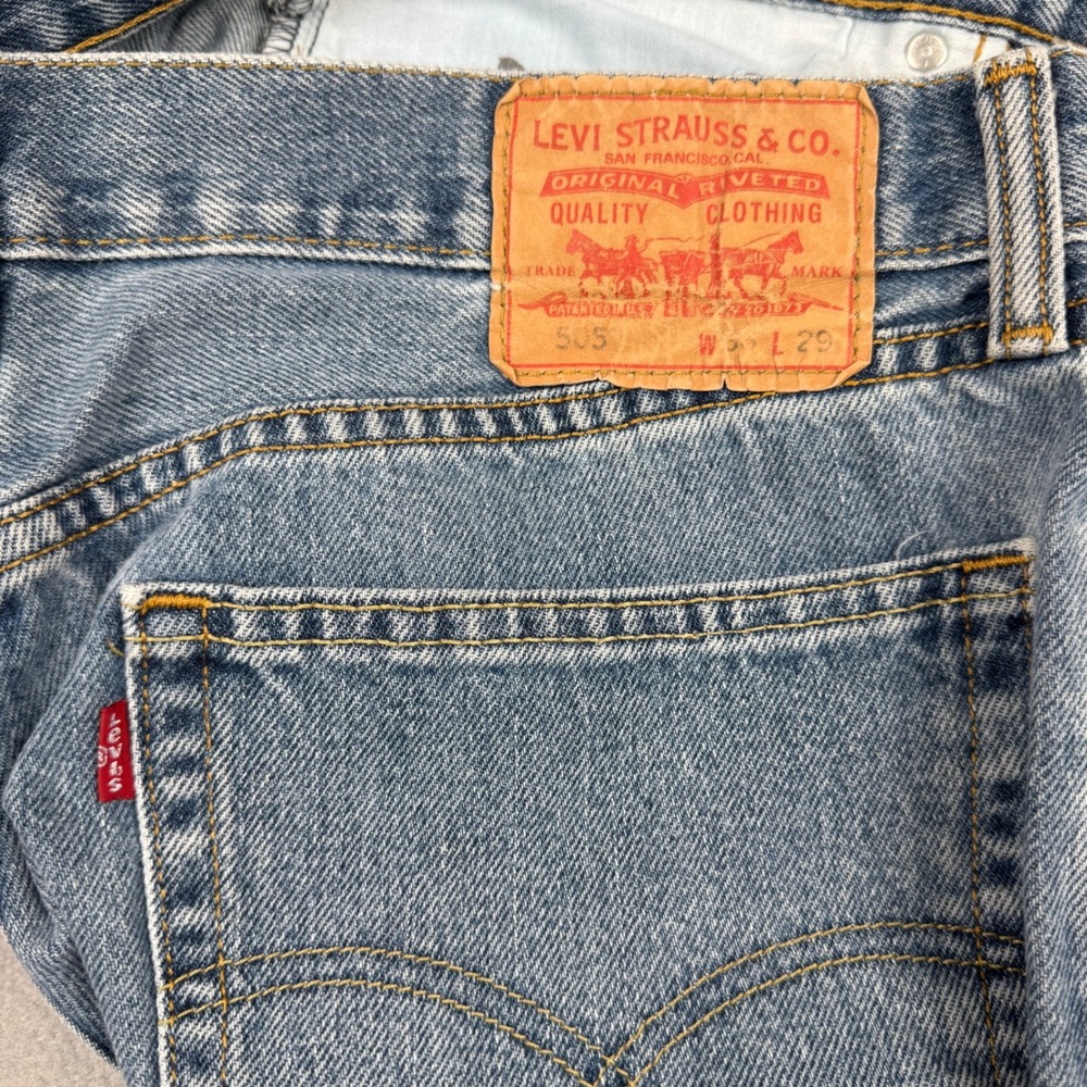 Levis 505 Regular Fit Jeans Mens 36x29 (36x25) Medium Wash Blue Straight Leg - Picture 3 of 12